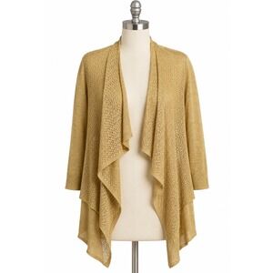 Lauren Ralph Lauren Tan 100% Linen Pointelle Draped Cardigan XL